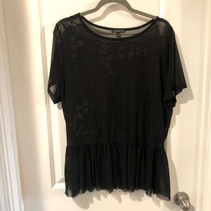 18/20 Black Peplum Mesh top - with embroidery